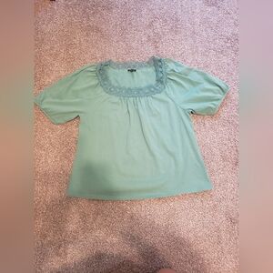 Talbots Women's Large Square Neckline Tee with Crochet Lace Trim